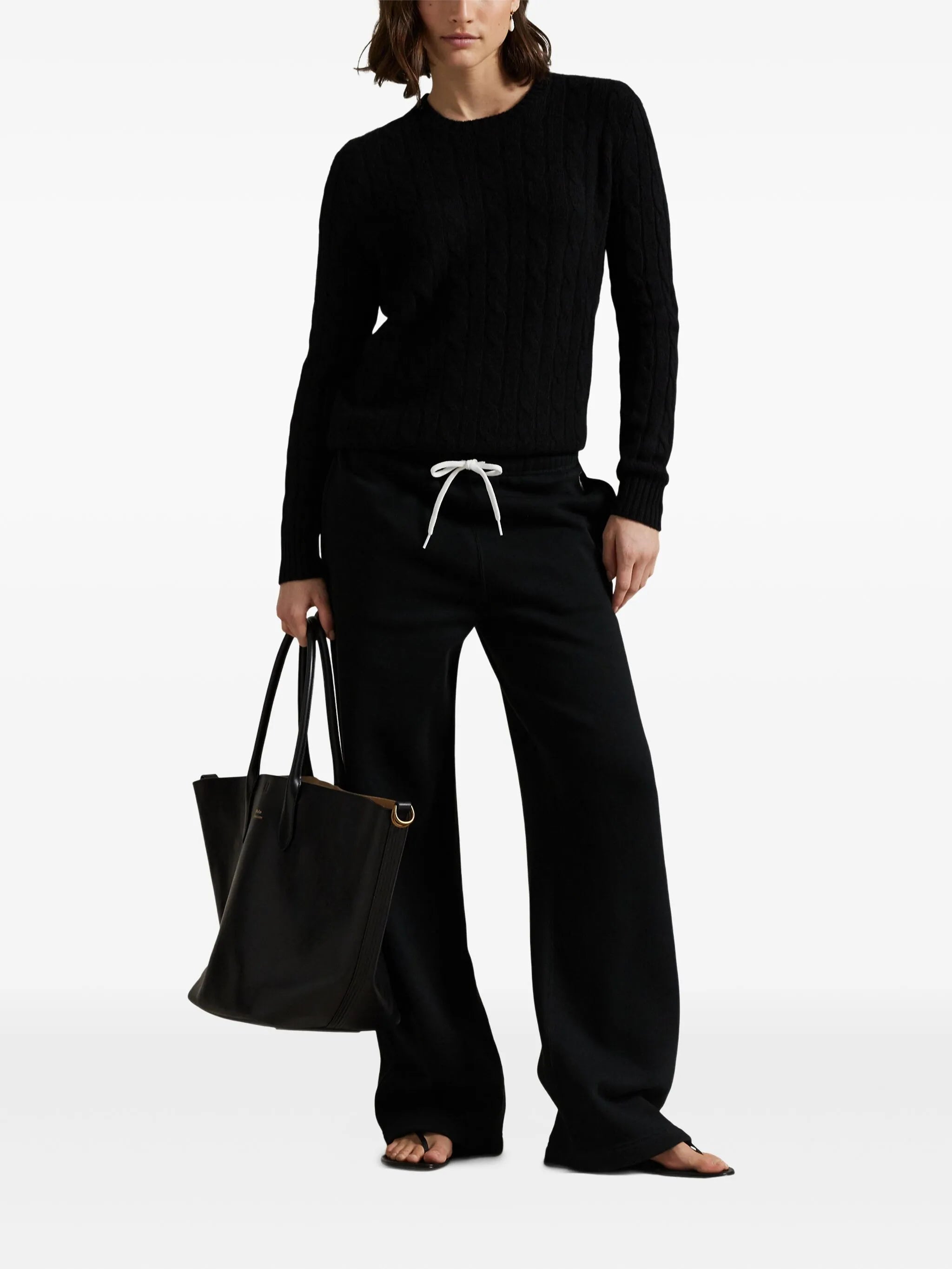 RALPH LAUREN WOMEN Drawstring Wide-Leg Tracksuit Bottoms Polo Blackmen's pants