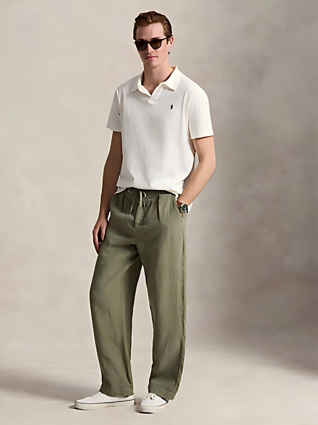 POLO RALPH LAUREN - Men Short-Sleeve Cotton Linen Johnny Collar Polo Men’s shirt