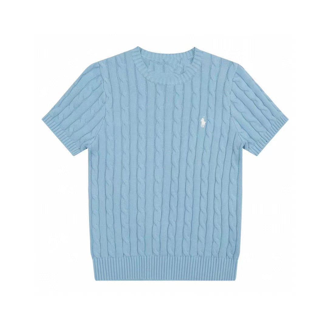 Ralph Lauren Knitted sweaters Ralph Lauren Knitted Short Sleeved Shirt RL Ralph Crew Neck Solid Color Pony Embroidery LOGO Knitted Short Sleeve Men’s shirt
