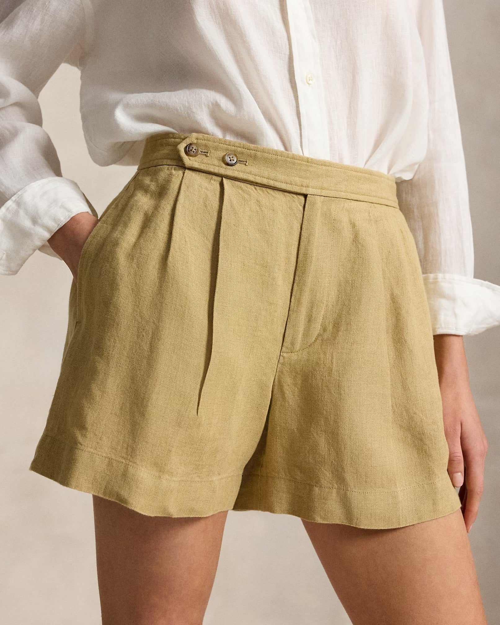 POLO RALPH LAUREN Pleated Délavé Linen Shortmen's pants