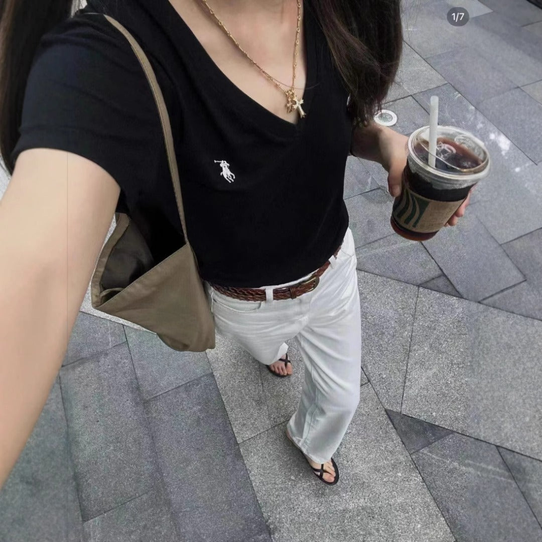 Ralph Lauren T Shirts Embroidered V-Neck Top shirt